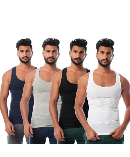 Dice Set Of Cotton Solid Sleeveless Under Shirts For Men 4 Pieces - Multicolor