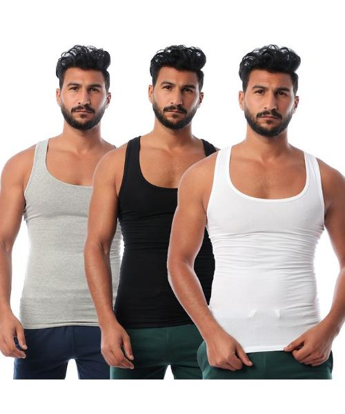 Dice Set Of Cotton Solid Sleeveless Under Shirts For Men 3  Pieces - Multicolor