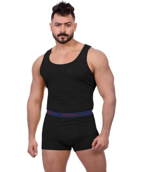 Dice Underwear Set Sleevless Undershirt and Boxer For Men - Black