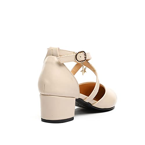 Xo Style Leather Heels Shoes For Women - Beige