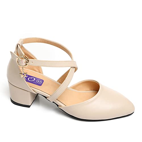 Xo Style Leather Heels Shoes For Women - Beige