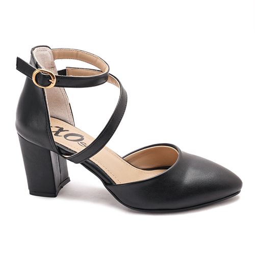 Xo Style Leather Heels Shoes For Women - Black