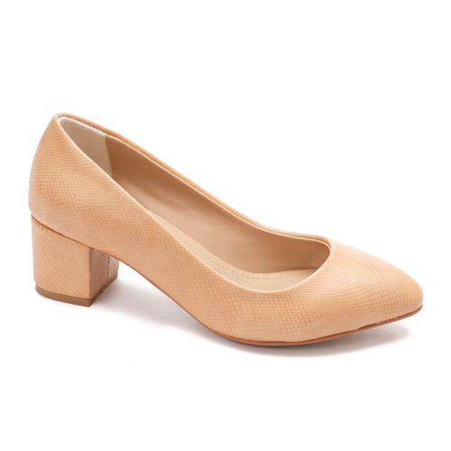 Xo Style Leather Heels Shoes For Women - Beige