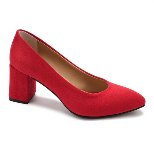 Xo Style Leather Heels Shoes For Women - Red