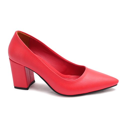 Xo Style Leather Heels Shoes For Women - Red 