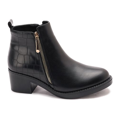 Xo Style Solid Leather Ankle Boot With zipper For Women - Black
