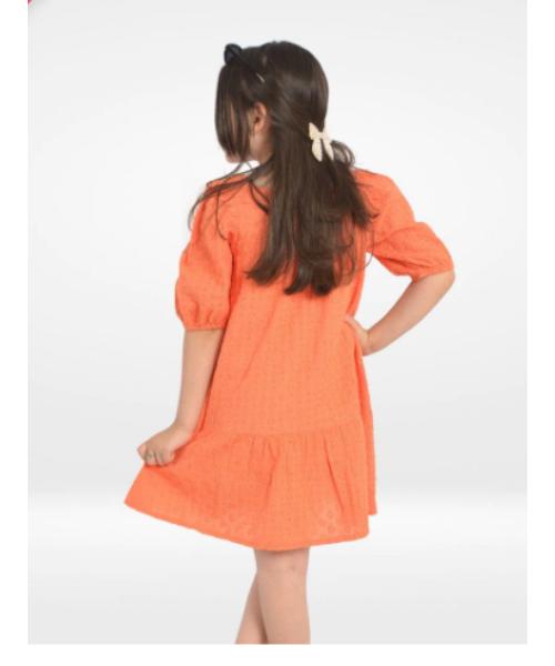 Plain wide-cut dress for girls - orange
