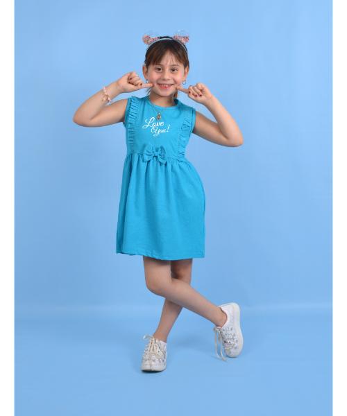 Cotton summer Dress Solid For Girls  - Cyan