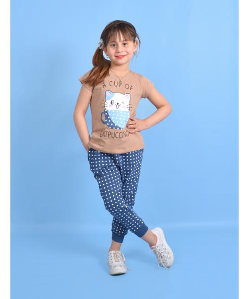 Summer Cotton pajamas Printed 2 Pieces For Girls - Brown