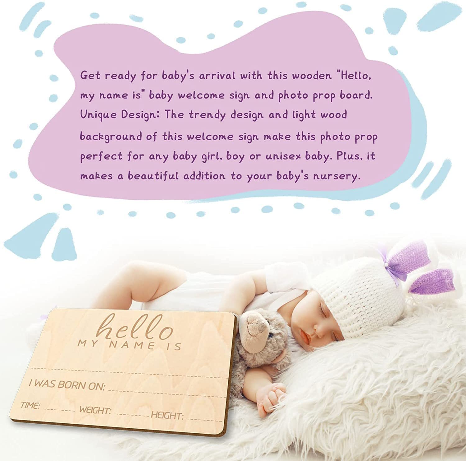 Birth announcement sign for the monthly stages of the baby - 20x10 Cm