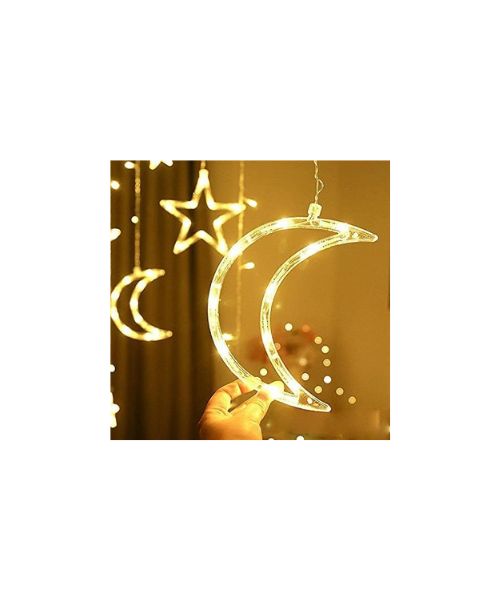 سلسلة مصابيح زينة معلقة بشكل نجمة وهلال بمناسبة شهر رمضان الكريم - (2.5 متر)