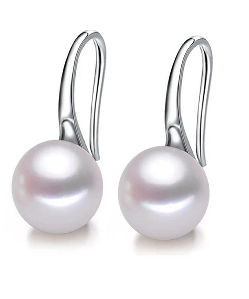 Pure natural pearl earrings & 925 sterling silver for women, WhiteDrop & Dangle, size 6mm, elegant wedding jewelry (send gift box)