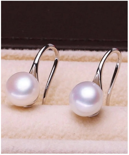 Pure natural pearl earrings & 925 sterling silver for women, WhiteDrop & Dangle, size 6mm, elegant wedding jewelry (send gift box)