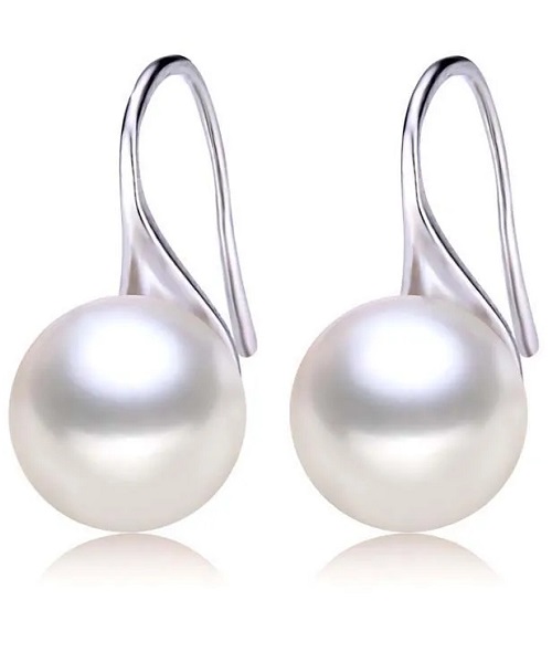 Pure natural pearl earrings & 925 sterling silver for women, White,Drop & Dangle size 8mm, elegant wedding jewelry (send gift box)
