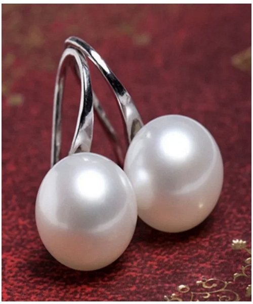 Pure natural pearl earrings & 925 sterling silver for women, White,Drop & Dangle size 10mm, elegant wedding jewelry (send gift box)