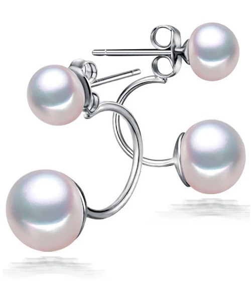 Pure natural pearl earrings & 925 sterling silver for women, White, elegant wedding jewelry (send gift box)