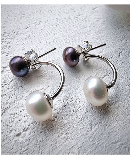 Pure natural pearl earrings & 925 sterling silver for women, Black & White, elegant wedding jewelry (send gift box)