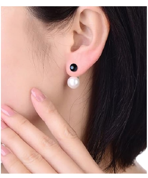 Pure natural pearl earrings & 925 sterling silver for women, Black & White, elegant wedding jewelry (send gift box)