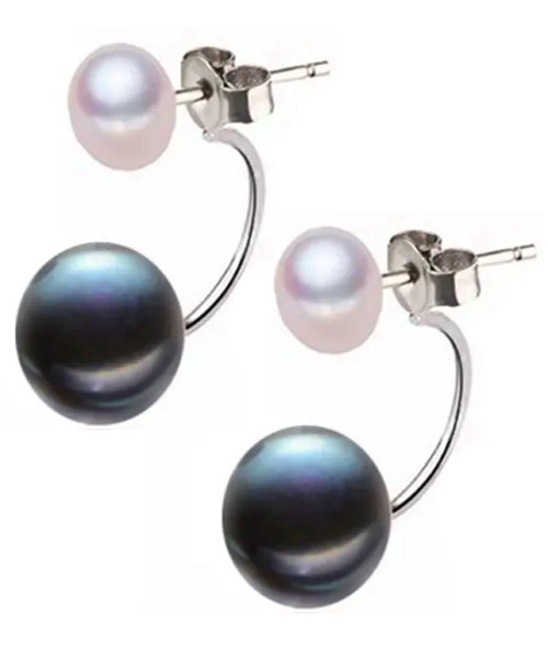 Pure natural pearl earrings & 925 sterling silver for women, White & Black, elegant wedding jewelry (send gift box)