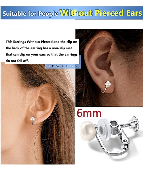 Pure natural pearl earrings & 925 sterling silver for women,White Stud Earrings, size 6mm, elegant wedding jewelry (send gift box)