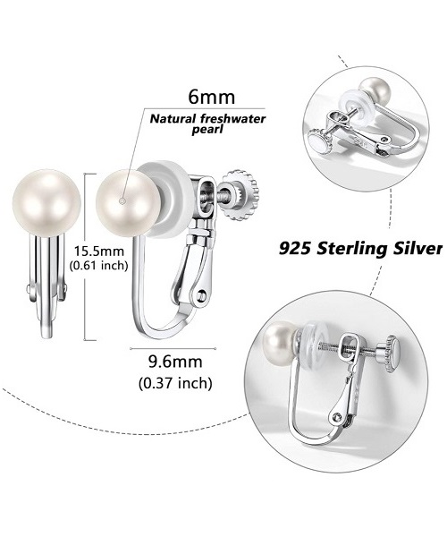 Pure natural pearl earrings & 925 sterling silver for women,White Stud Earrings, size 6mm, elegant wedding jewelry (send gift box)