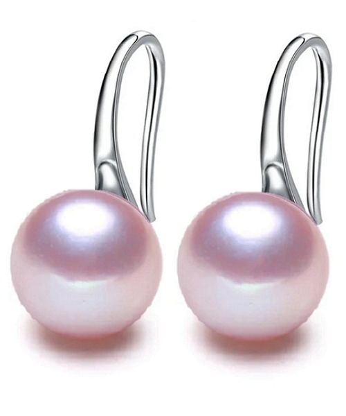 Pure natural pearl earrings & 925 sterling silver for women, Purple Drop & Dangle, size 8mm, elegant wedding jewelry (send gift box)