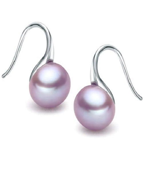 Pure natural pearl earrings & 925 sterling silver for women, Purple Drop & Dangle, size 8mm, elegant wedding jewelry (send gift box)
