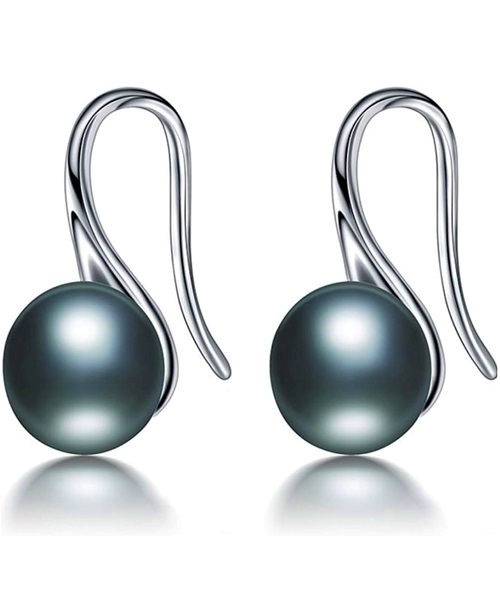Pure natural pearl earrings & 925 sterling silver for women,Black Drop & Dangle, size 10mm, elegant wedding jewelry (send gift box)