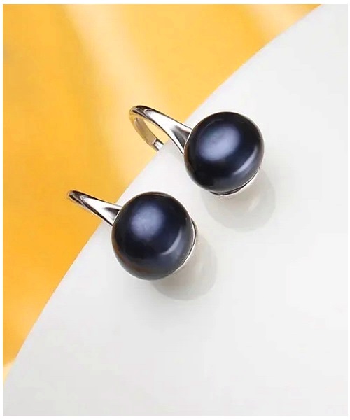 Pure natural pearl earrings & 925 sterling silver for women,Black Drop & Dangle, size 10mm, elegant wedding jewelry (send gift box)