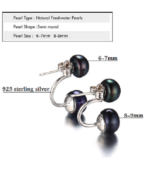 Pure natural pearl earrings & 925 sterling silver for women, Black, elegant wedding jewelry (send gift box)