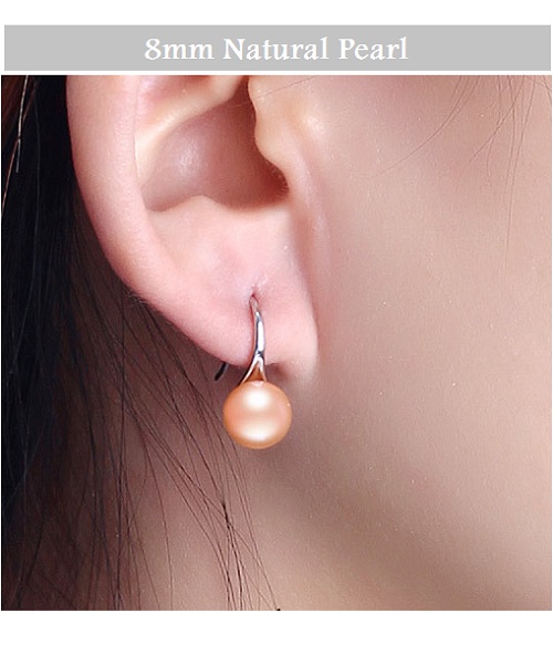Pure natural pearl earrings & 925 sterling silver for women, Pink Drop & Dangle, size 10mm, elegant wedding jewelry (send gift box)