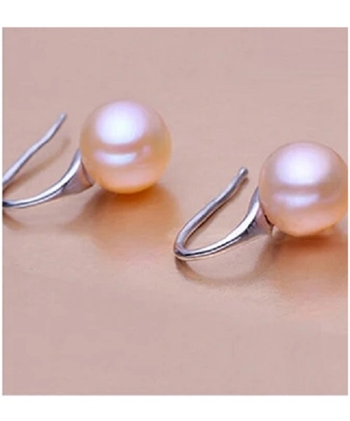 Pure natural pearl earrings & 925 sterling silver for women, Pink Drop & Dangle, size 10mm, elegant wedding jewelry (send gift box)