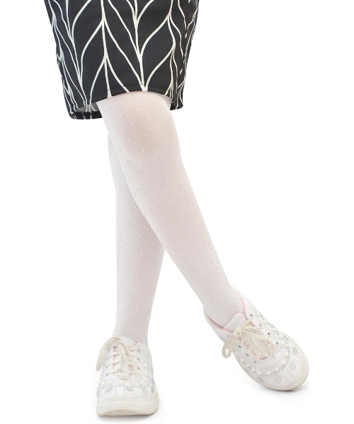 Strass cotton Tights For Girls  - White