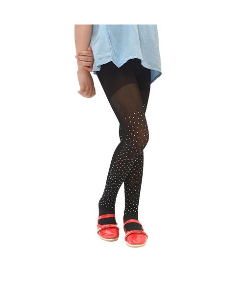 Strass cotton Tights For Girls  - Black