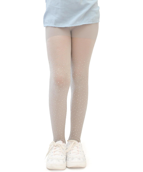 Strass cotton Tights For Girls - Grey