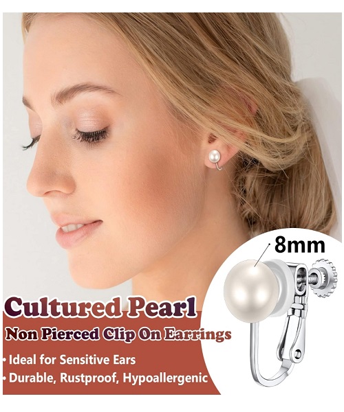Pure natural pearl earrings & 925 sterling silver for women, White Stud Earrings, size 8mm, elegant wedding jewelry (send gift box)