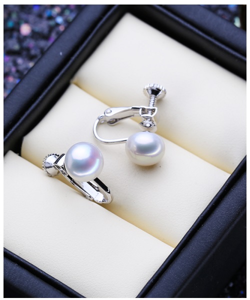 Pure natural pearl earrings & 925 sterling silver for women, White Stud Earrings, size 8mm, elegant wedding jewelry (send gift box)