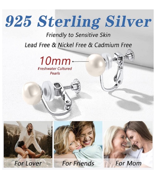 Pure natural pearl earrings & 925 sterling silver for women, White Stud Earrings, size 10mm, elegant wedding jewelry (send gift box)