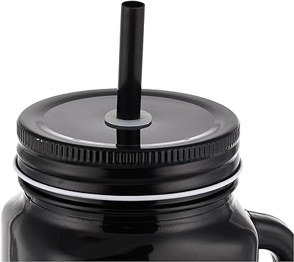 Printed glass mug with lid and shalimo - black
