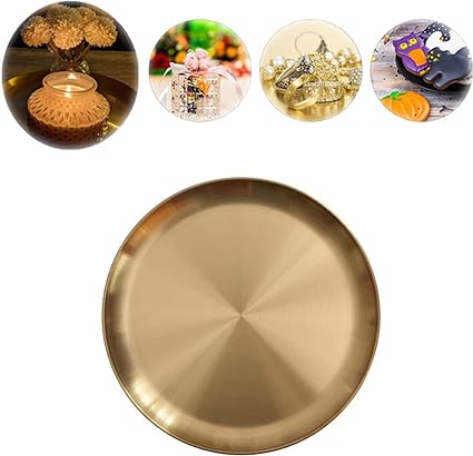 Multi-use stainless steel Round serving tray for serving food decoration 20 cm - Gold