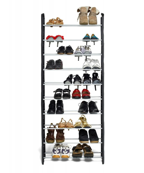 Plastic Shoe Rack, 10 Stackable Shelves - Black