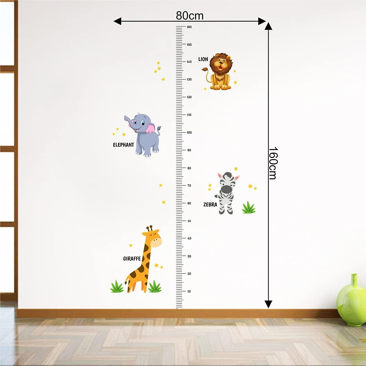 بوستر ستيكر لازق علية متر مدرج وصور حيوانات 80×160 سم - متعدد الالوان