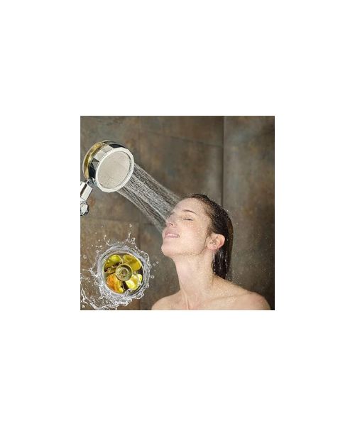 High Pressure Handheld Shower Head with Fan - 360 Degree Rotating Turbocharged Shower Head, Water Saving Shower Head with Fan and On/Off (Gold)