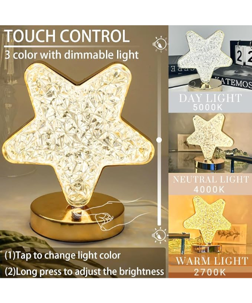 Wireless Star Lamp with Touch Sensor 100 Watt  - 3 Dimmable Colors 