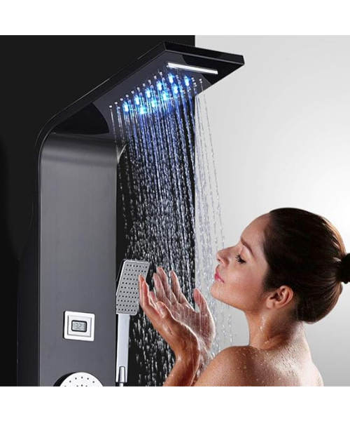 Wall Mountable Shower Panel System, Multi-Functional with LED Lights, Waterfall, Rain, Head Massage, Spray and Spot Spray Function, Hand Grip, Detachable, Finest Design Nickel Plated