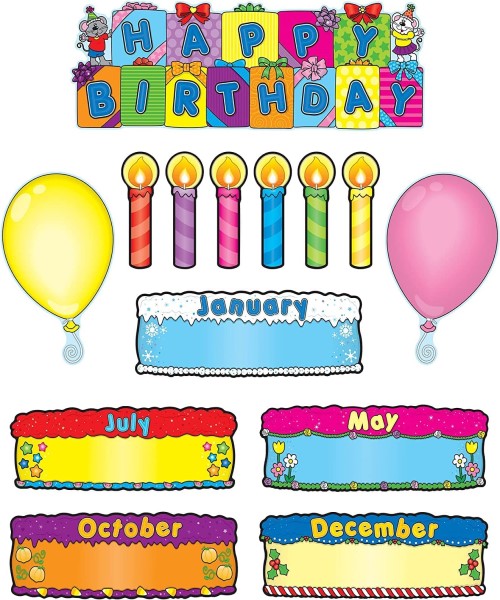 A set of  Stickers colorful shapes for birthday decorations with a design of birthday cake  birthday candles and balloons 47 pieces - Multi color