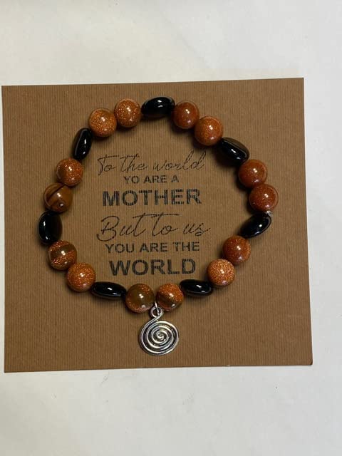 Bracelet of stones gift for mothers it comes with a gift card - Brown Black