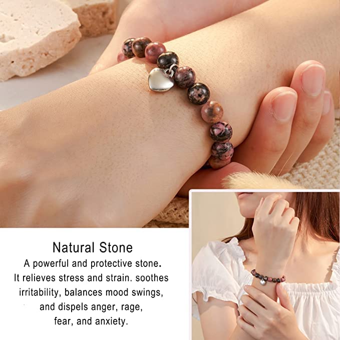 Bracelet of stones gift for mothers it comes with a gift card - Brown Black