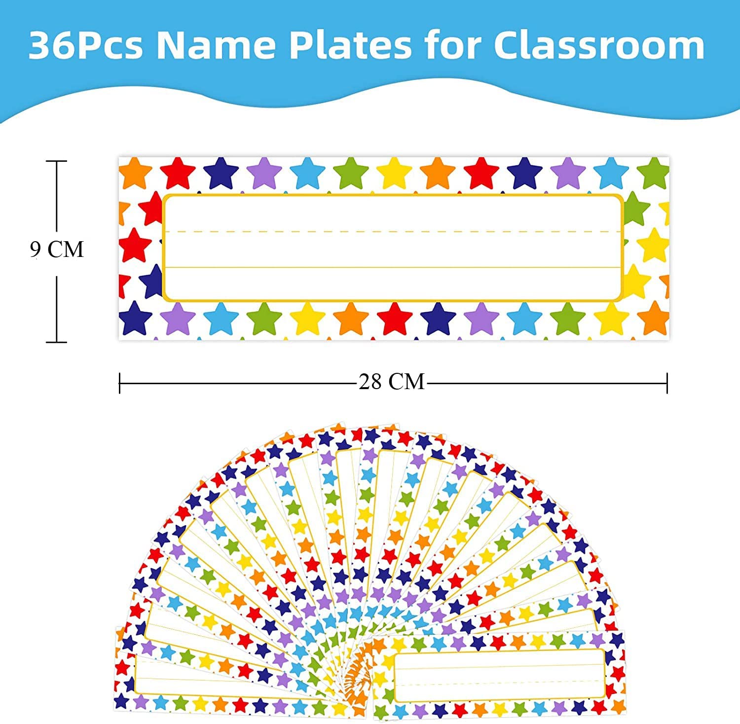 name tage Stickers with stars design 36 Pieces - Multi Color
