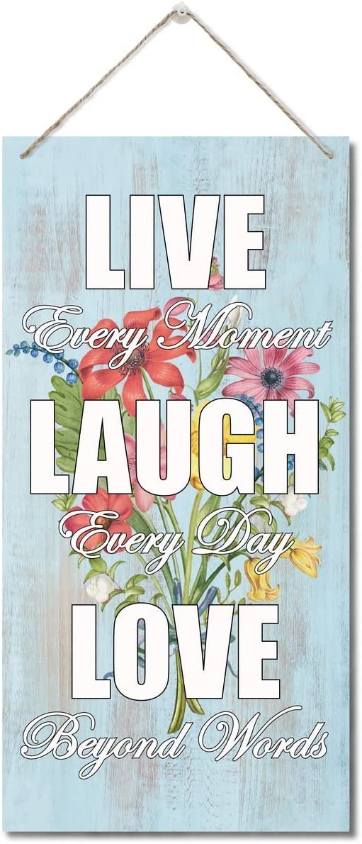 Wooden sign printed with the phrases Live every moment, laugh every day, love 30x15 CM - Multi Color